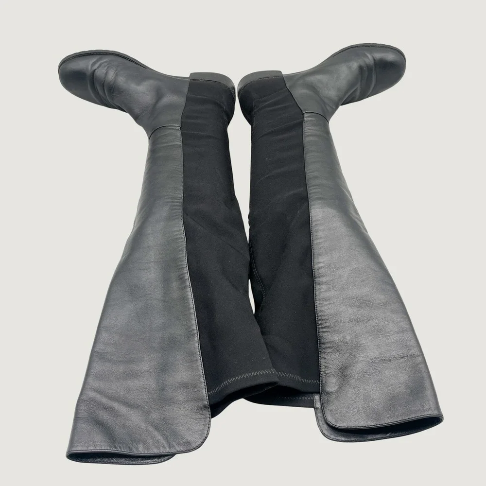 Stuart Weitzman 5050 Over The Knee Flat Boots Womens 9 M Black Leather Preppy